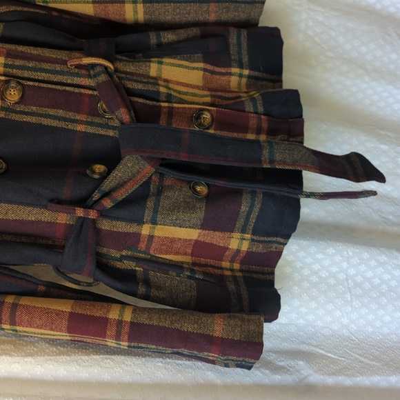 Me Jane Burgundy Tan Navy Plaid Double-Breasted Belted Women's Jacket, XL - Picture 10 of 10